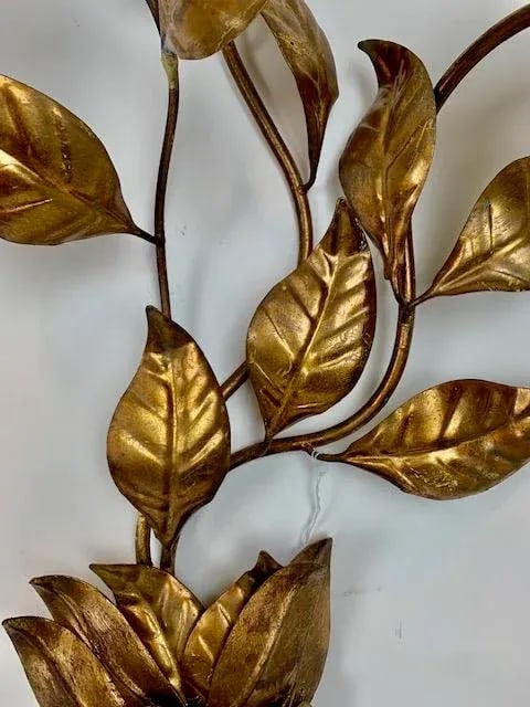 Vintage Italian Goldleaf Wall Sconces With Crystal Bulb Covers - A Pair - 7
