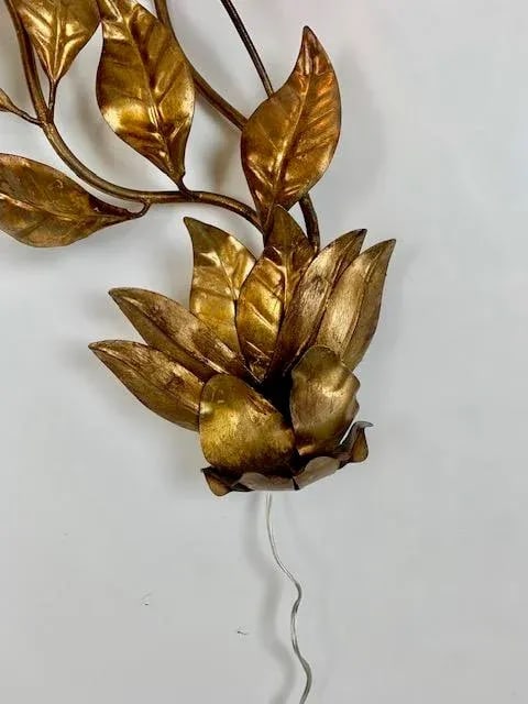 Vintage Italian Goldleaf Wall Sconces With Crystal Bulb Covers - A Pair - 8
