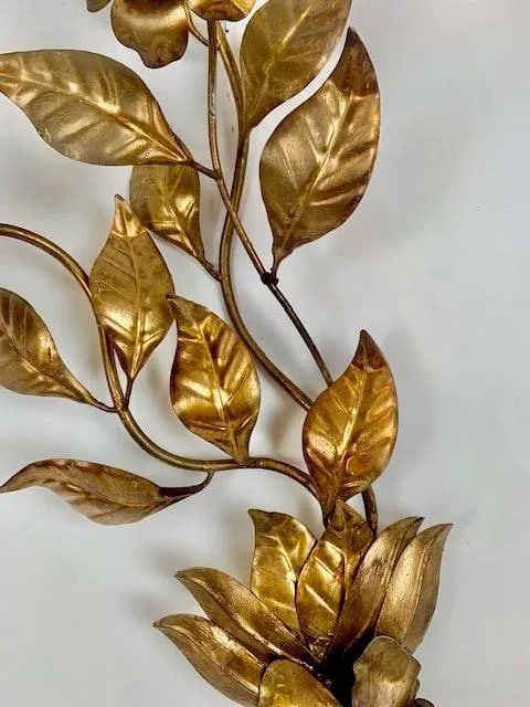 Vintage Italian Goldleaf Wall Sconces With Crystal Bulb Covers - A Pair - 9