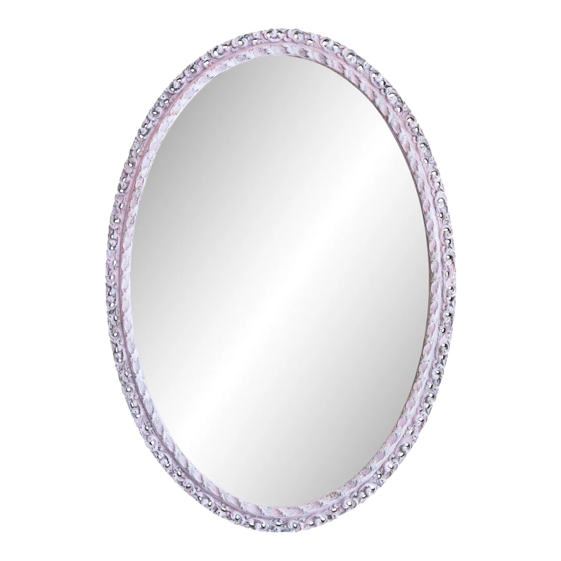 Large Mid 20th Century European Hand Painted Oval Wall Mirror: Large Ornate hand painted resin & hardwood fretwork oval framed mirror in Hollywood Regency style. Original mirror, finished with new backing & wired to hang both horizontally or vertically. A
