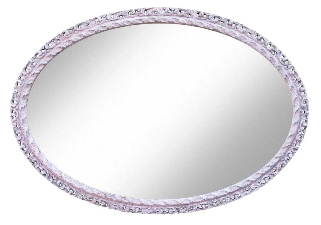 Large Mid 20th Century European Hand Painted Oval Wall Mirror - 2