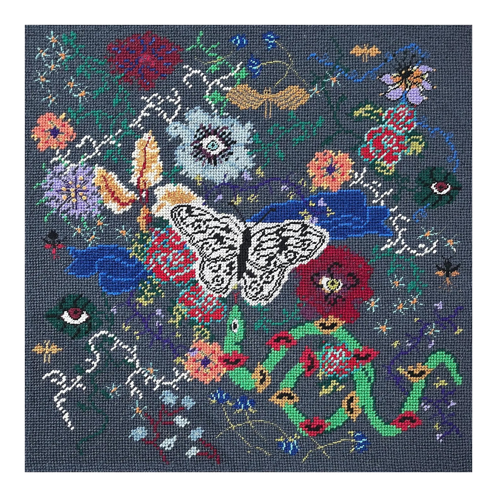 Hand-Embroidered "Nightswimming" Original Needlepoint Canvas, One of a Kind: Hand-embroidered "NIghtswimming" is a one of a kind work of art by Cheryl Westbrook, Founder of Mommani Threads. Intricately stitched stream of consciousness over a period of months -almost 90 hours
