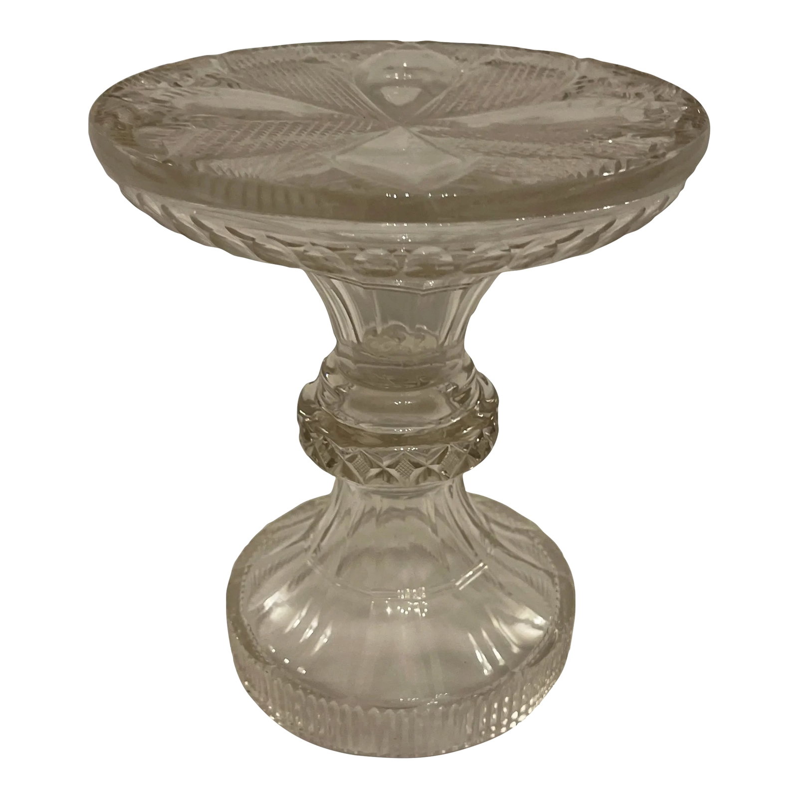 Early 19th Century Anglo Irish Cut Crystal Pedestal: A fine Early 1800s Anglo Irish cut crystal pedestal stand. Perfect as a riser for display Condition: Alterations: Original Condition Unaltered Imperfections: Some Imperfections Condition Notes: Good