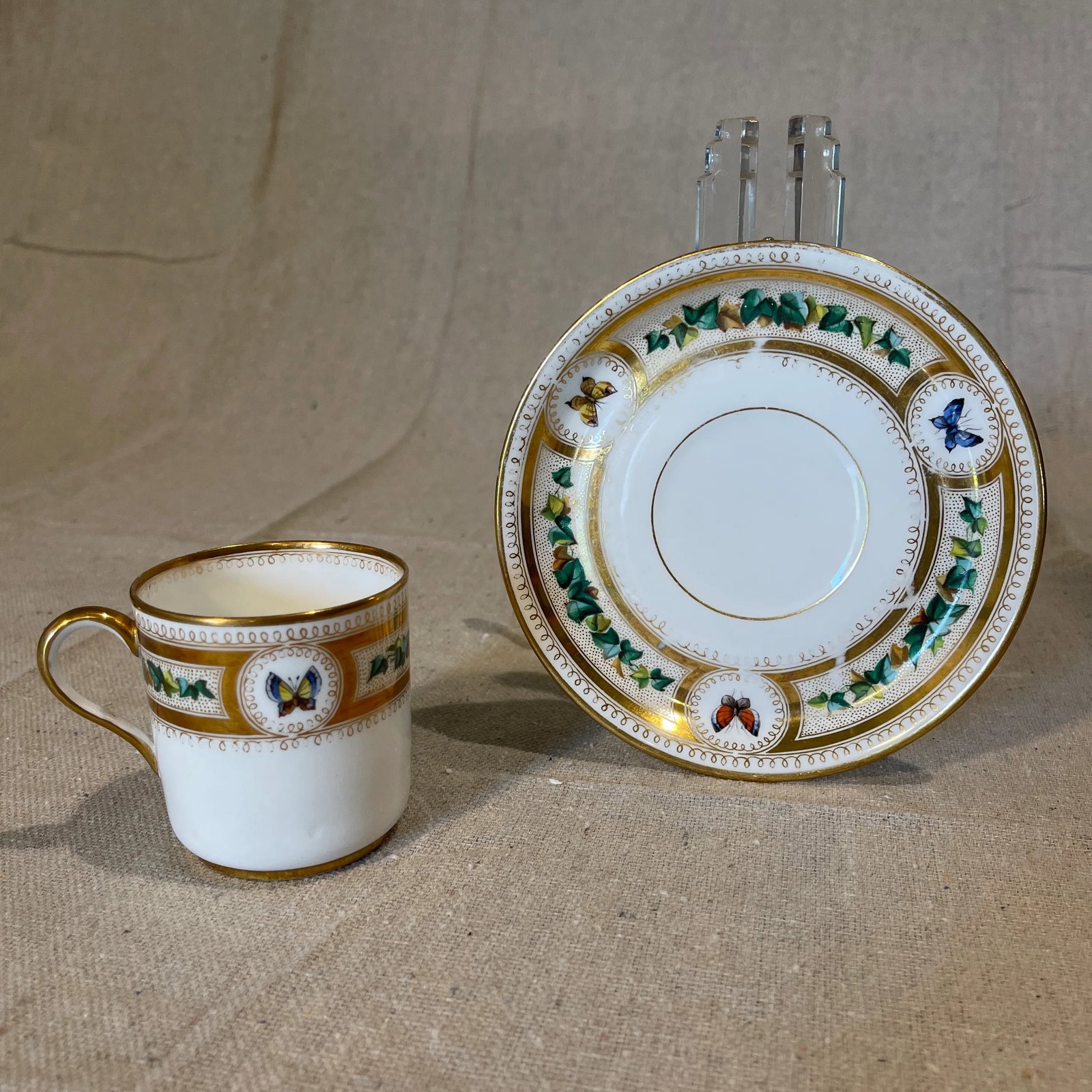 Mid 19th Century Westhead & Moore Butterfly Cup & Saucer - 2