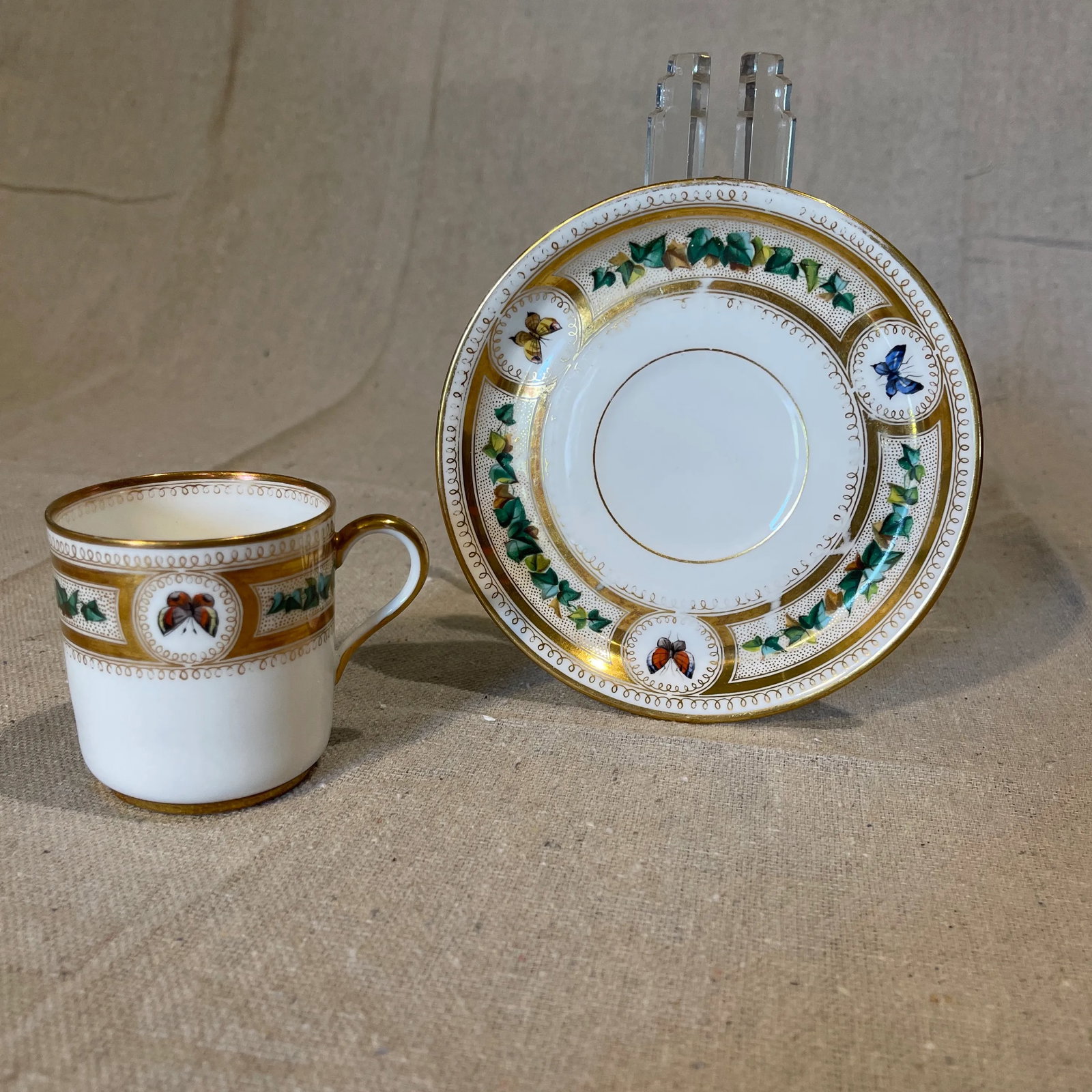 Mid 19th Century Westhead & Moore Butterfly Cup & Saucer - 3