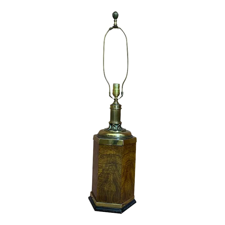 1980s Brass and Burl Wood Knob Creek Table Lamp (1 of 5)