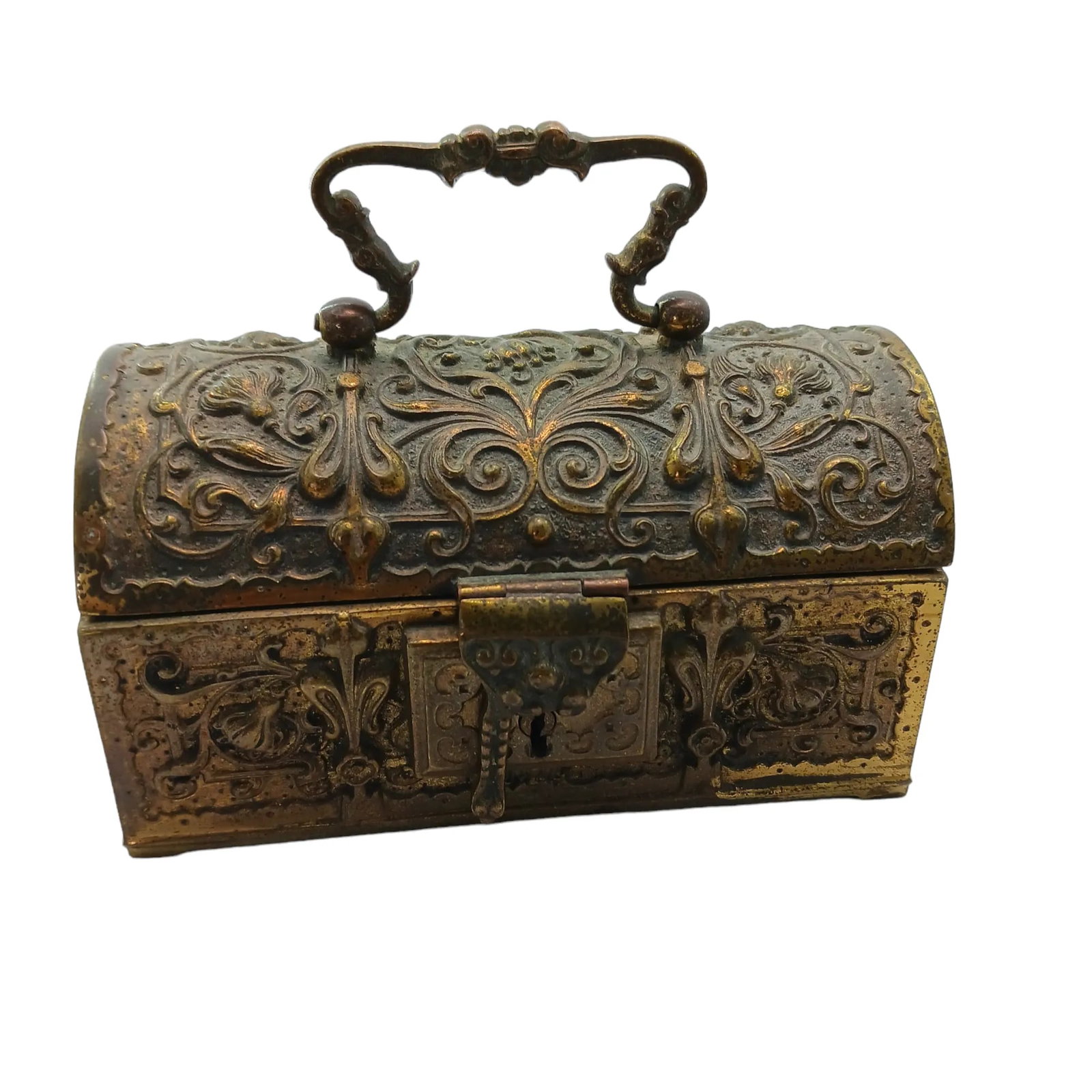 Rare 1900s German Erhard & Sohne Bronze Brass Jewelry Box Treasure Chest Catch All Trinket Box Art N - 4