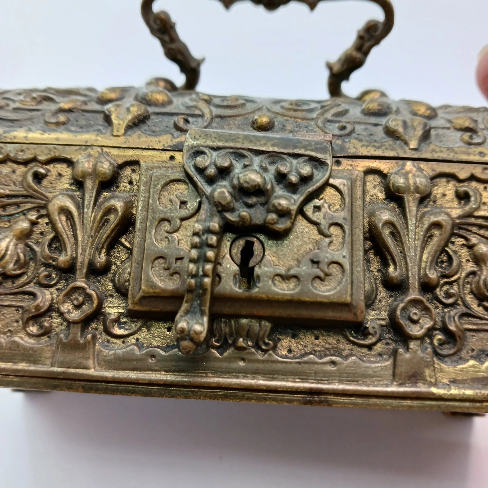 Rare 1900s German Erhard & Sohne Bronze Brass Jewelry Box Treasure Chest Catch All Trinket Box Art N - 5