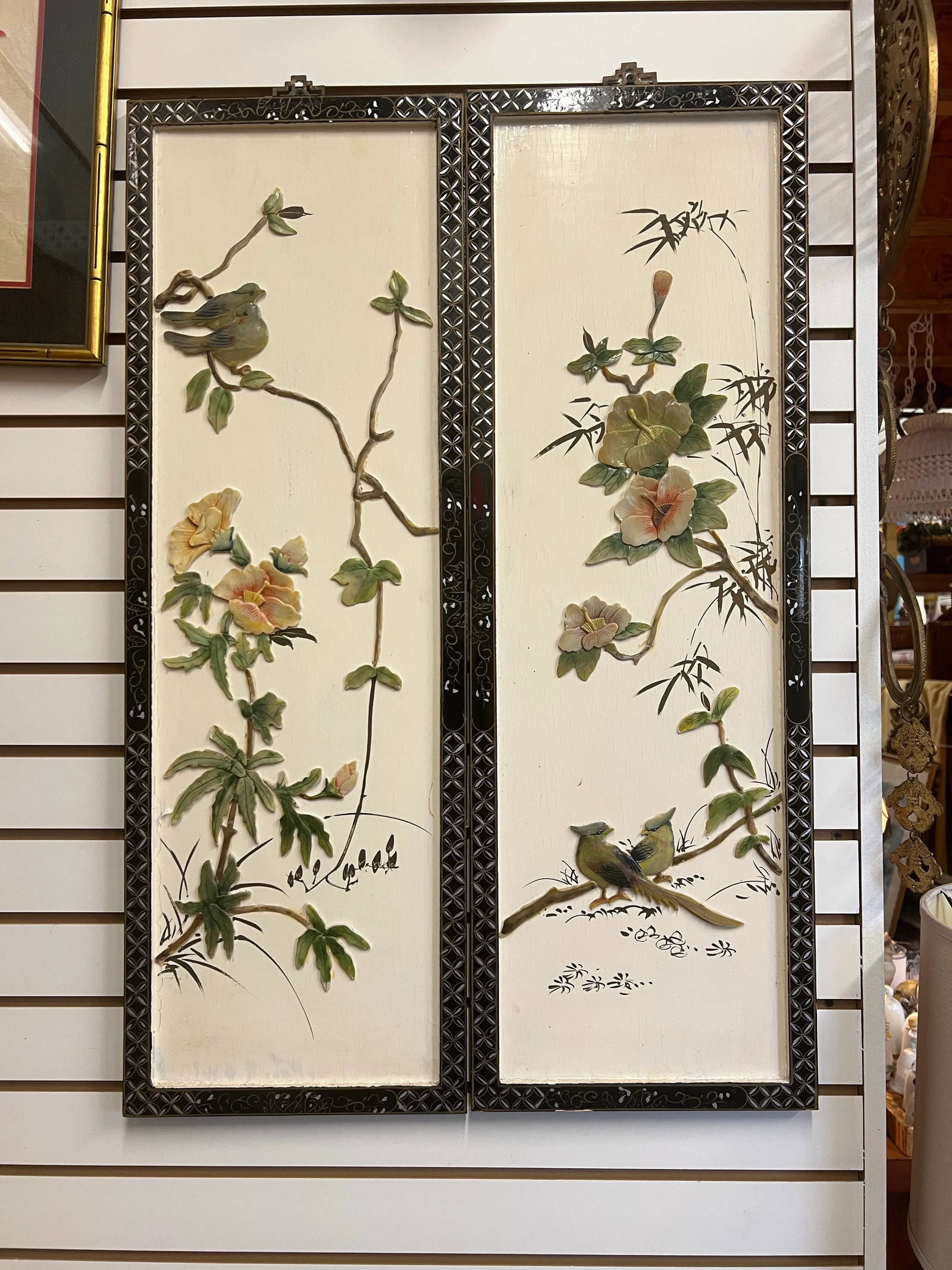 Vintage Chinese Wall Hanging Screens - Pair -2 - 2