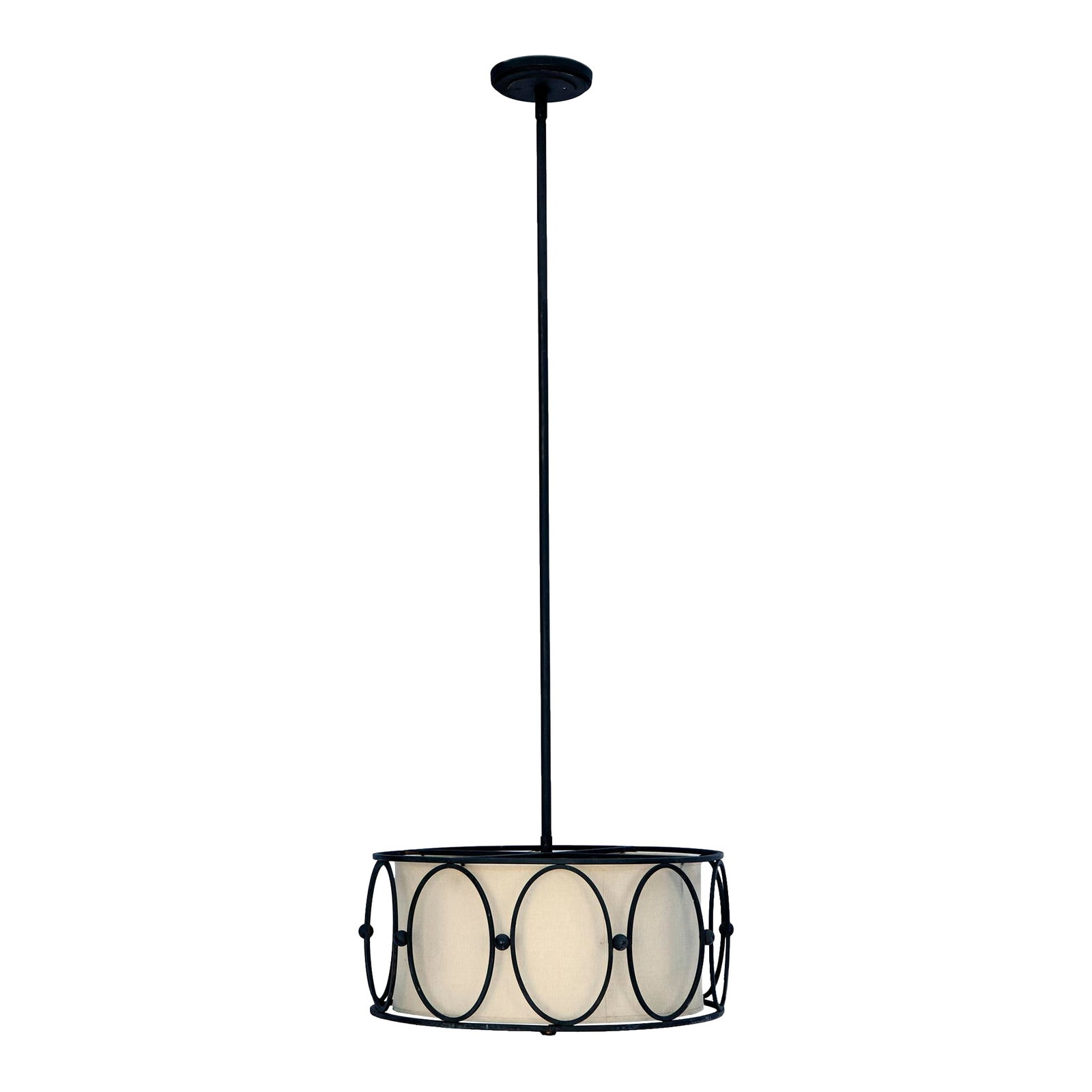 Late 20th Century Iron Pendant Fixture /Linen Interior Shade (1 of 5)