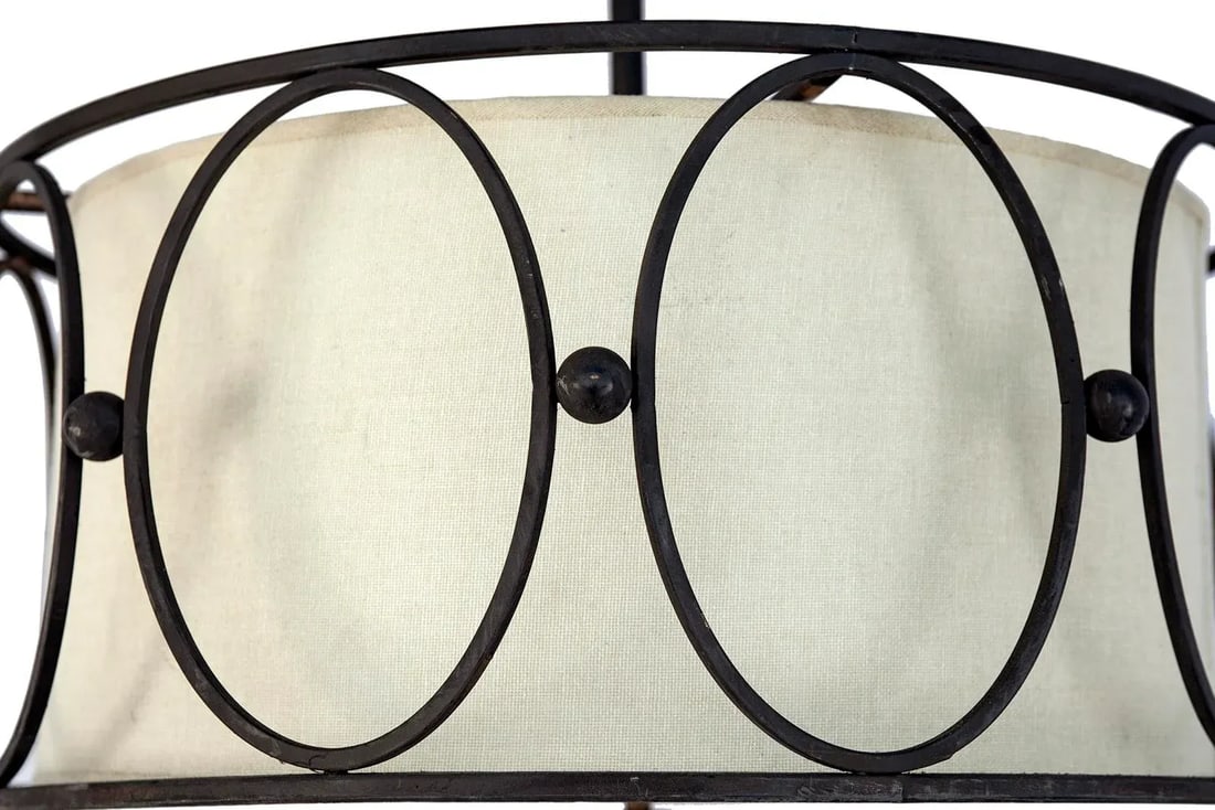 Late 20th Century Iron Pendant Fixture /Linen Interior Shade - 4