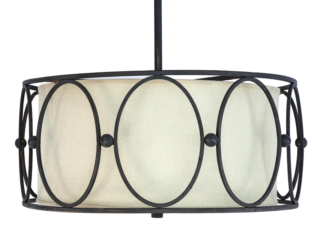 Late 20th Century Iron Pendant Fixture /Linen Interior Shade - 5