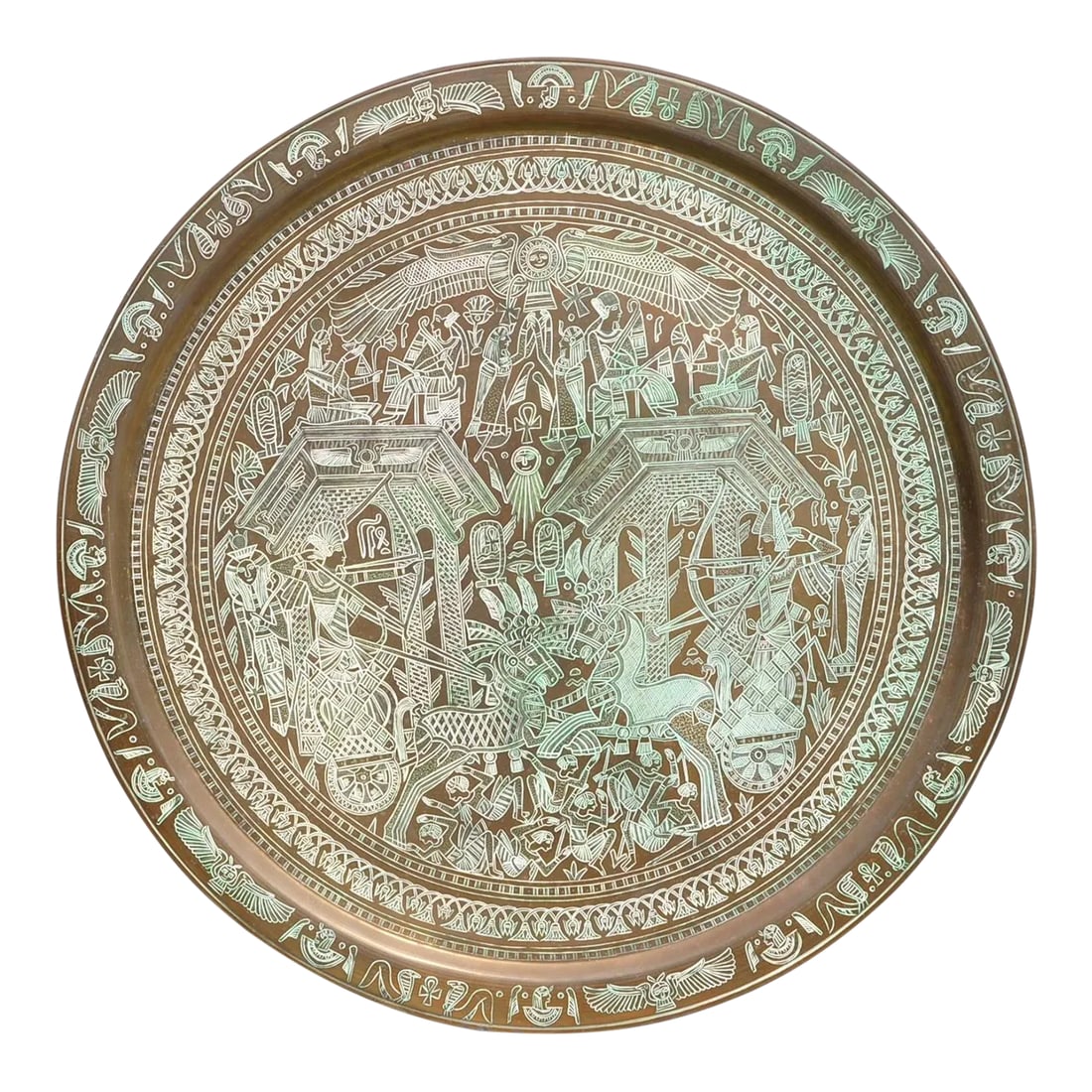 Large 30" Egyptian Hieroglyphics Inspired Copper Platter Tray Charger (1 of 12)