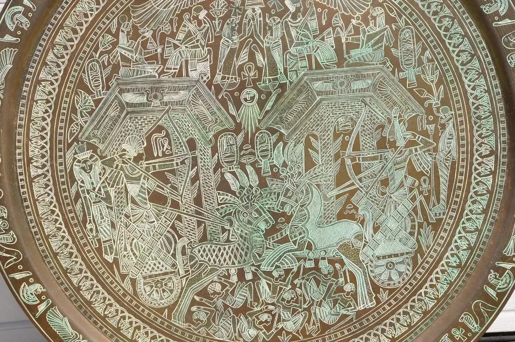 Large 30" Egyptian Hieroglyphics Inspired Copper Platter Tray Charger - 3