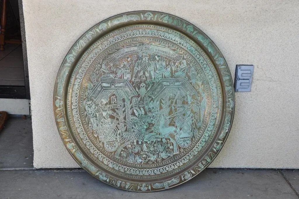 Large 30" Egyptian Hieroglyphics Inspired Copper Platter Tray Charger - 4