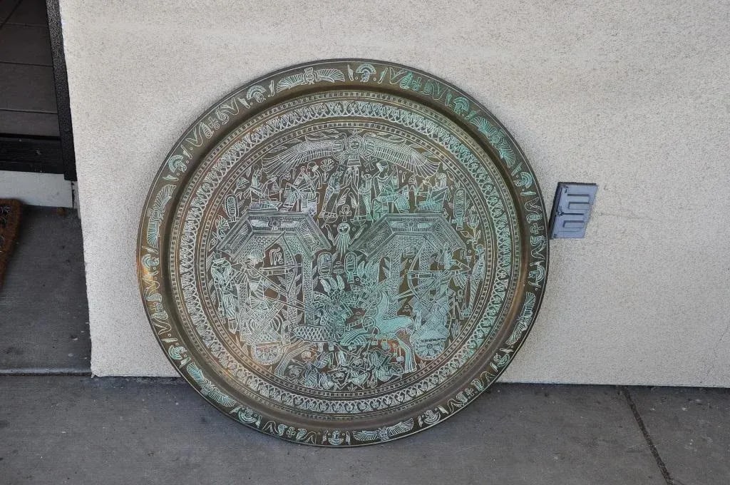 Large 30" Egyptian Hieroglyphics Inspired Copper Platter Tray Charger - 8
