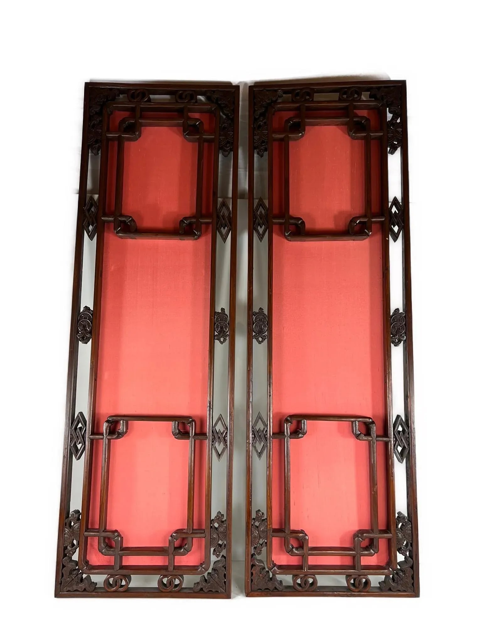Pair of Antique Chinese Lattice Window Panels With Auspicious Symbols - 2