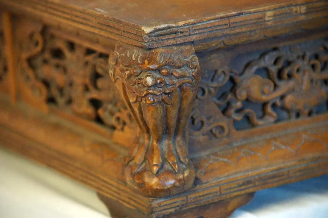Elaborate Antique Carved Wood Stand for Three Statues - 10