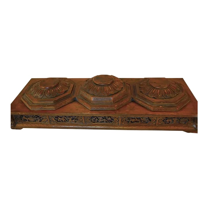 Elaborate Antique Carved Wood Stand for Three Statues (1 of 10)