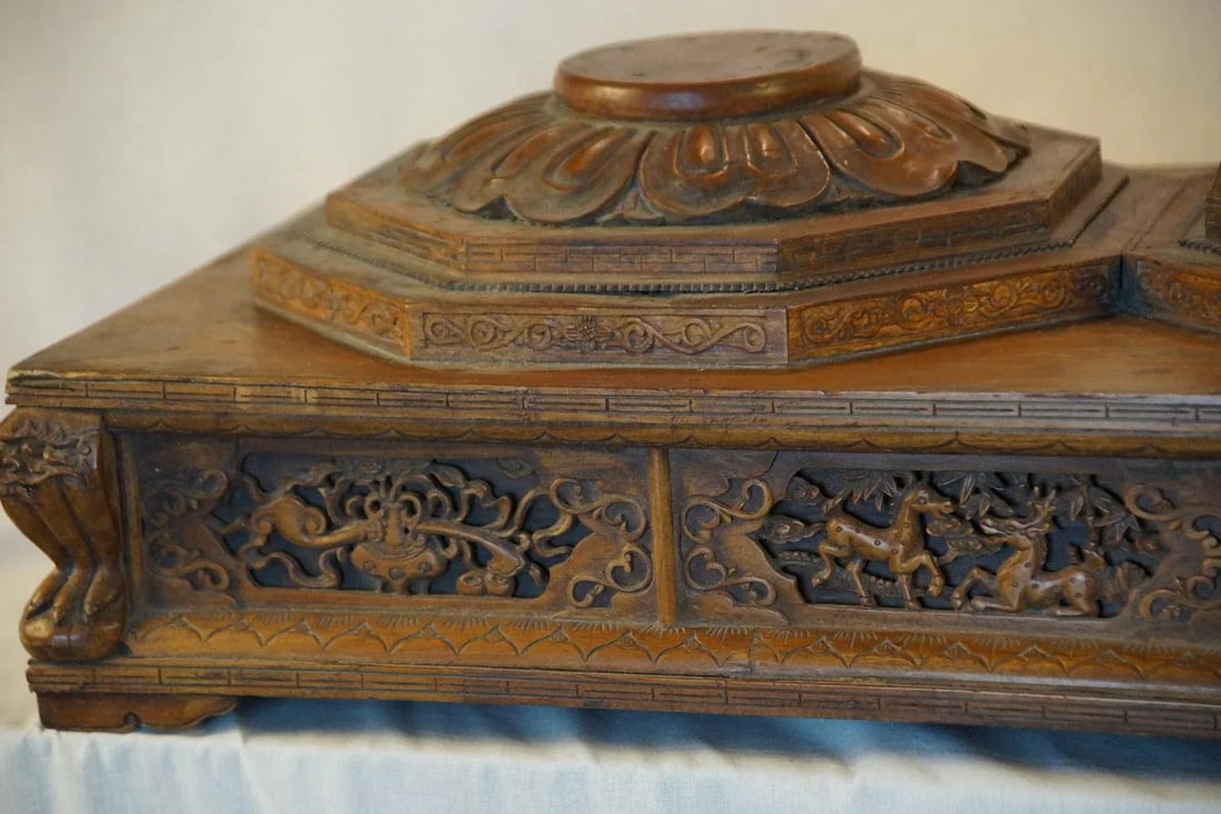 Elaborate Antique Carved Wood Stand for Three Statues - 5