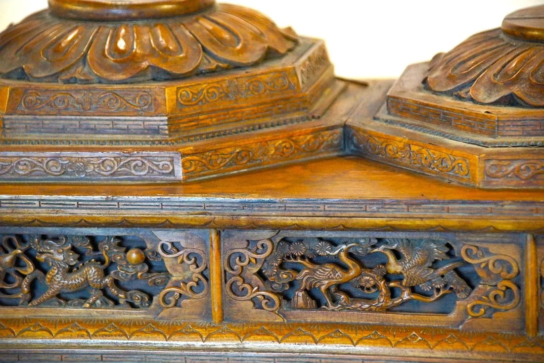 Elaborate Antique Carved Wood Stand for Three Statues - 6