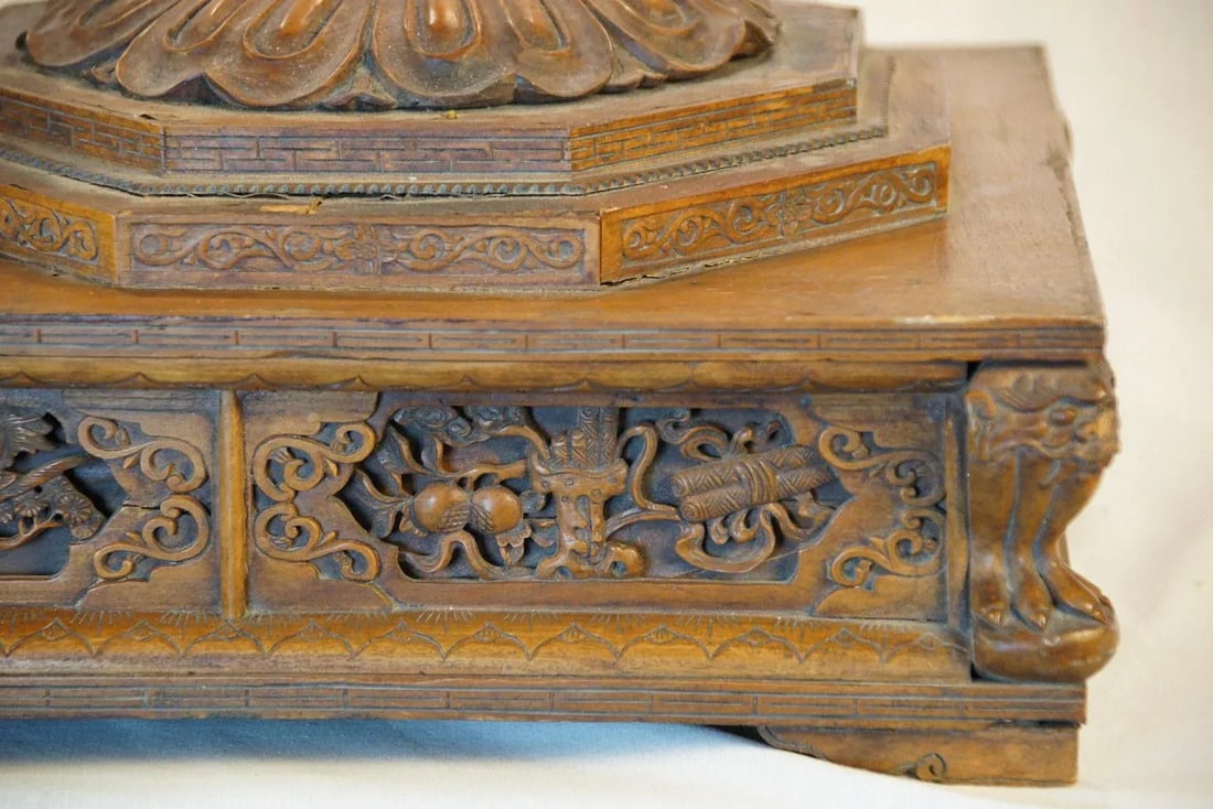 Elaborate Antique Carved Wood Stand for Three Statues - 8