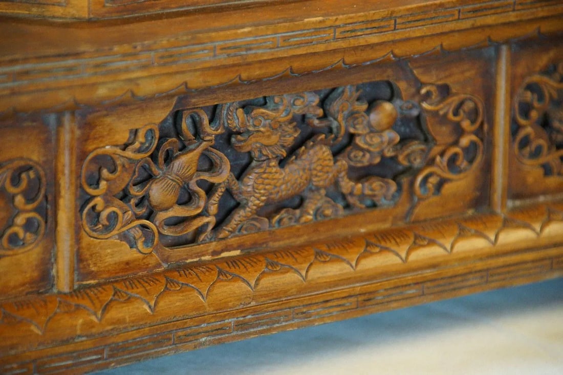 Elaborate Antique Carved Wood Stand for Three Statues - 9