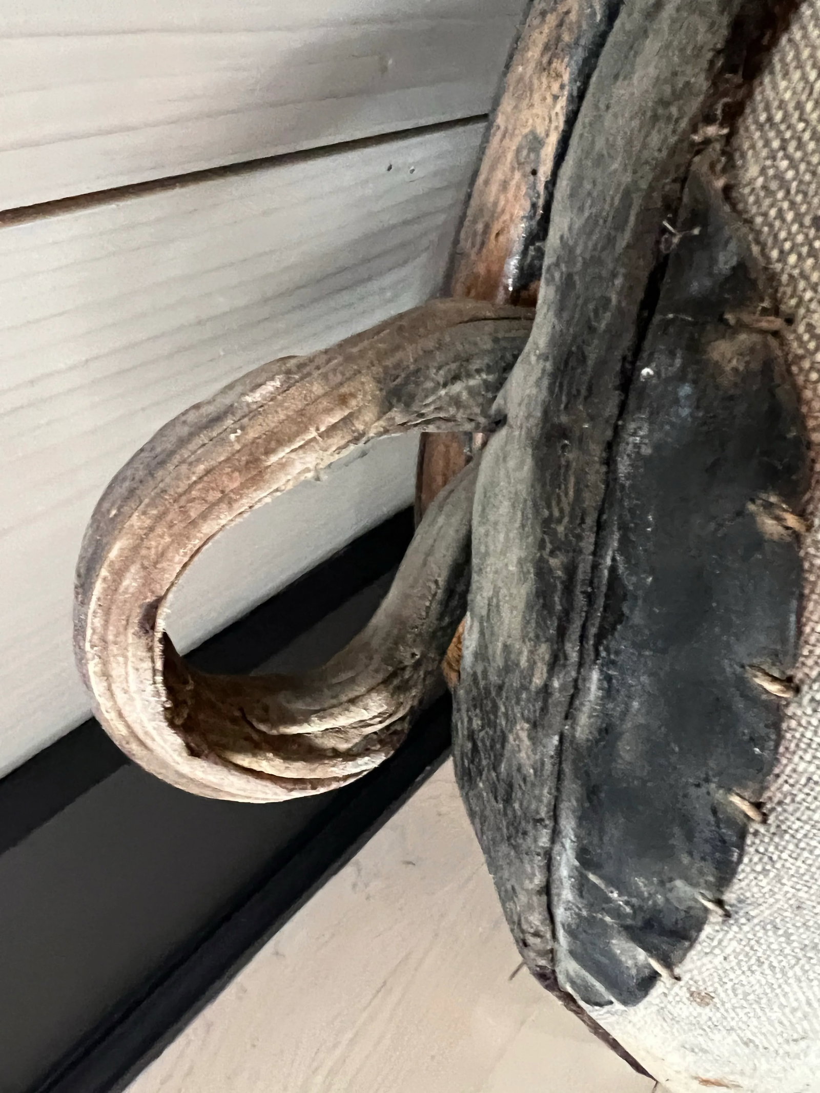 Early 1900s Antique Swiss Leather Horse Collar With Linen and Brass Details - 6