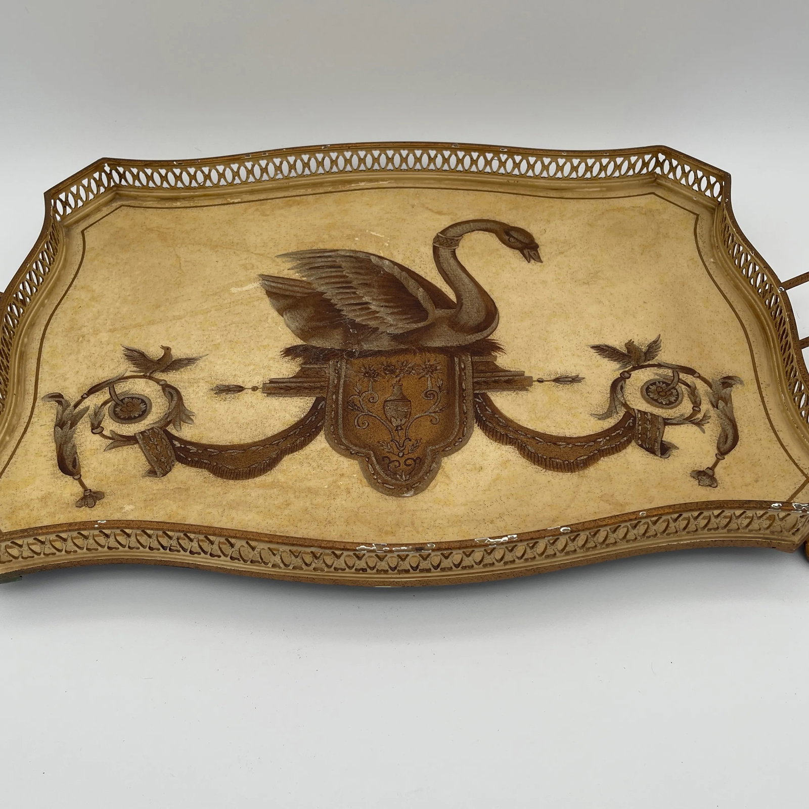 Neoclassical Tole Tray With Swan - 3