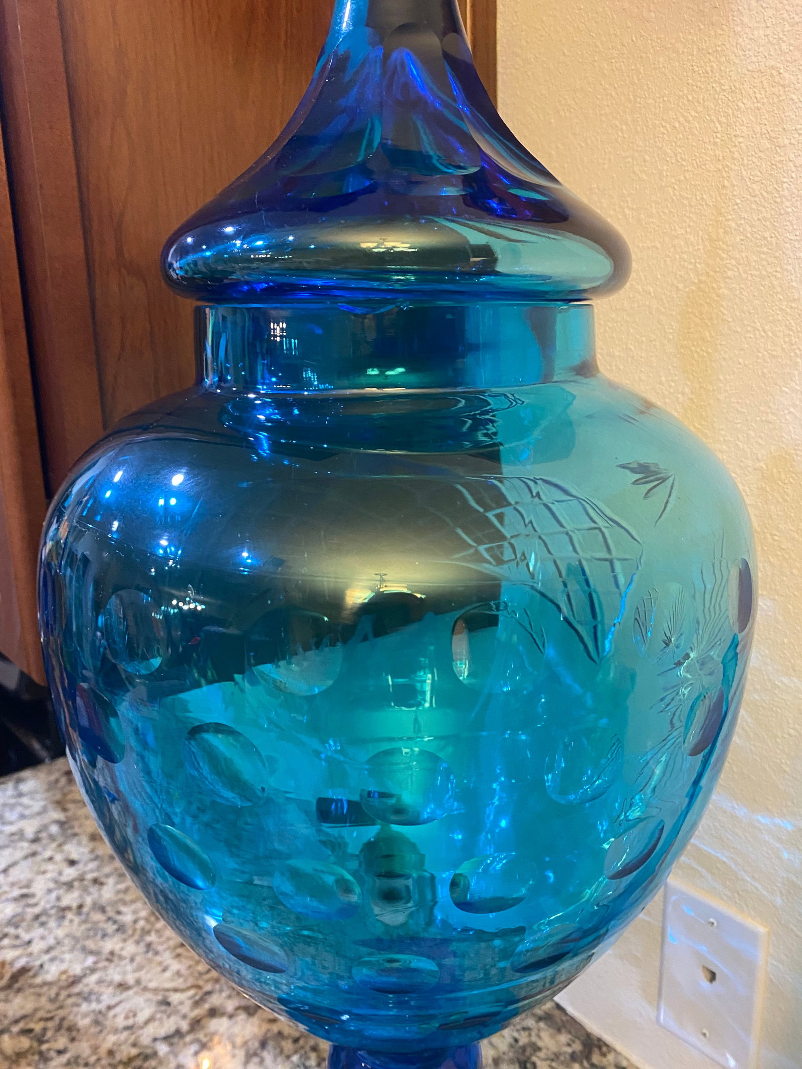 Monumental Antique 19th Century Blue Cut Glass Brandy Decanter - 2