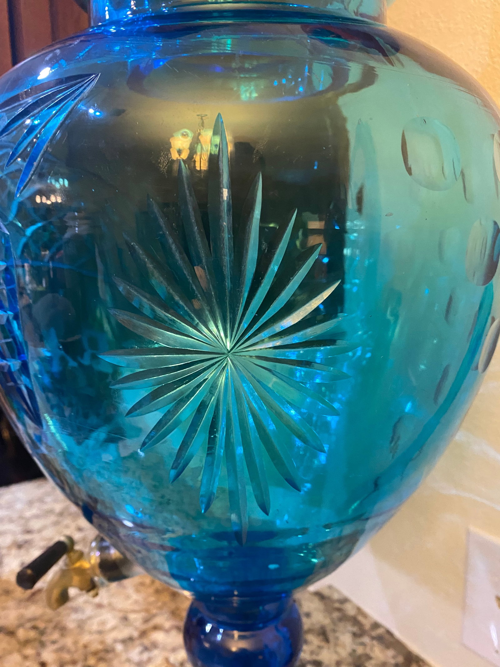 Monumental Antique 19th Century Blue Cut Glass Brandy Decanter - 3