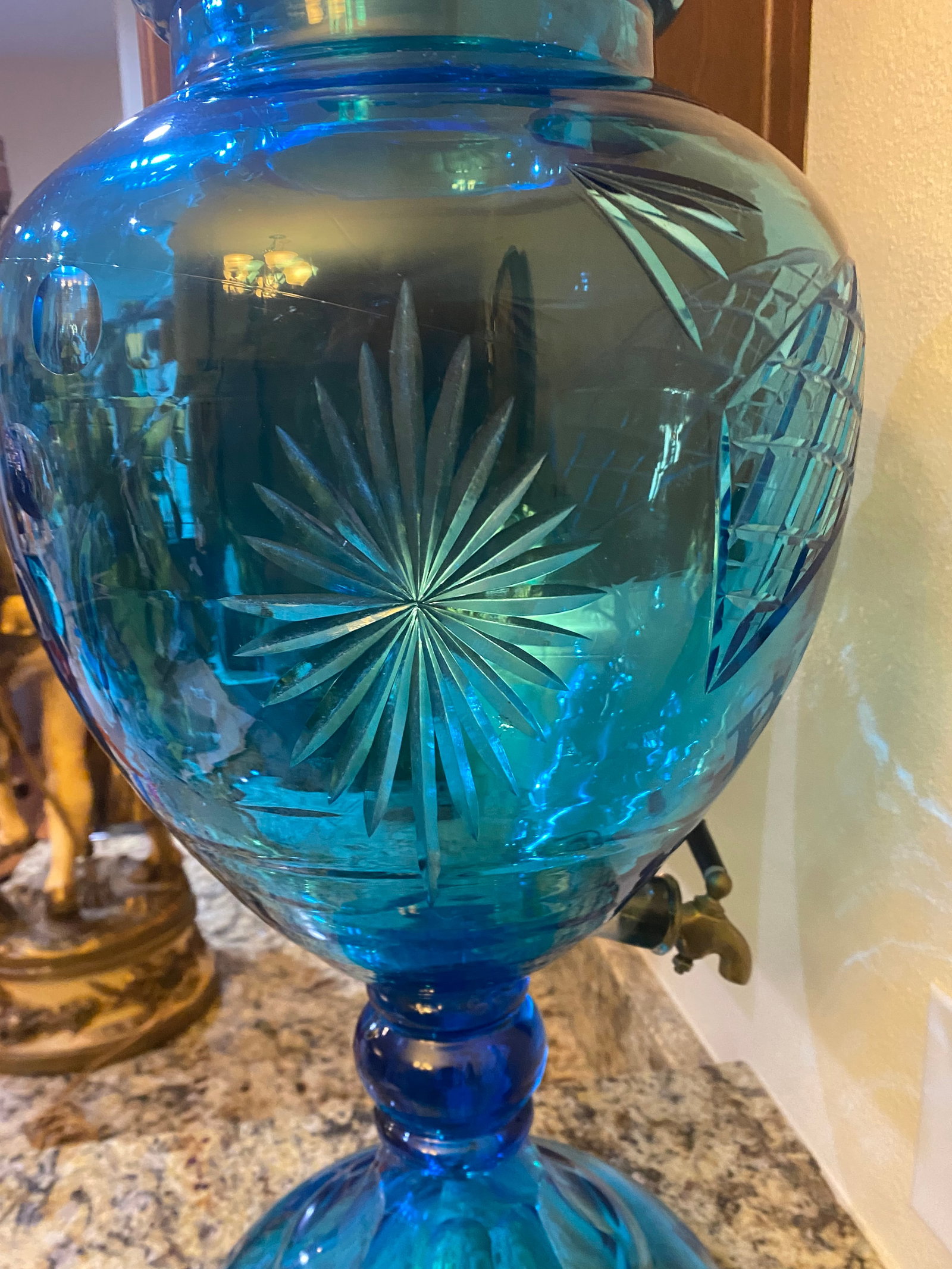 Monumental Antique 19th Century Blue Cut Glass Brandy Decanter - 4