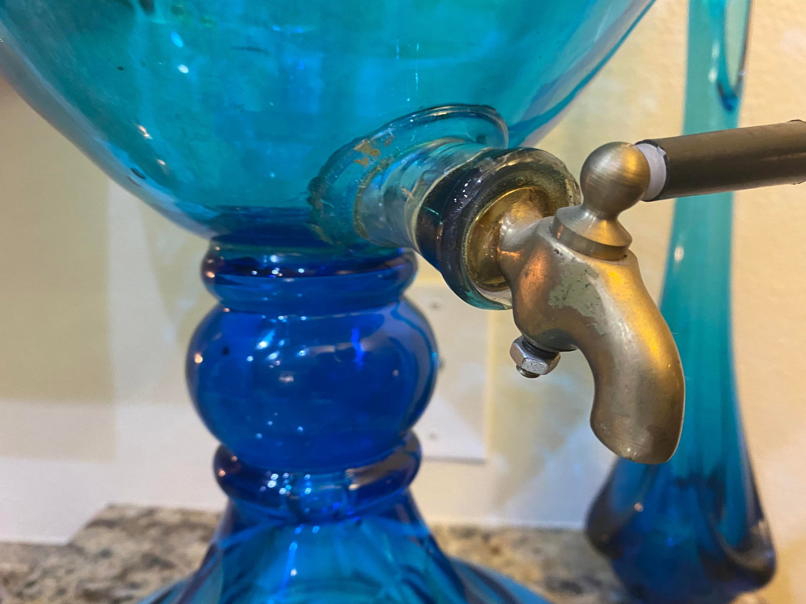 Monumental Antique 19th Century Blue Cut Glass Brandy Decanter - 5