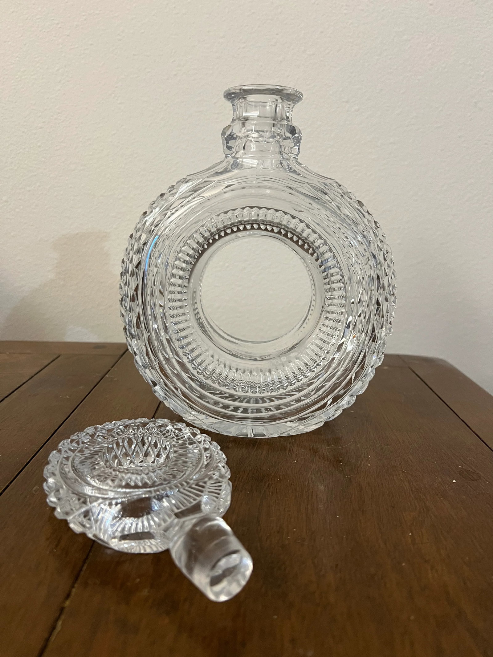 Vintage Round Glass Crystal Decanter With Stopper - 2