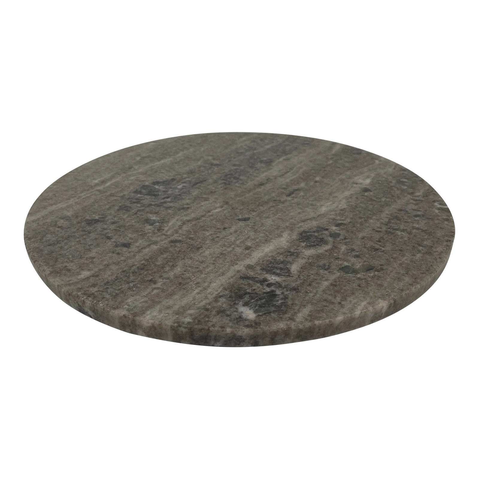 Round Marble Plateau: Round Marble Tray or Trivet on 3 white peg feet. Would be great on a bar or under a centerpiece. Condition: Alterations: Original Condition Unaltered Imperfections: Some Imperfections Condition