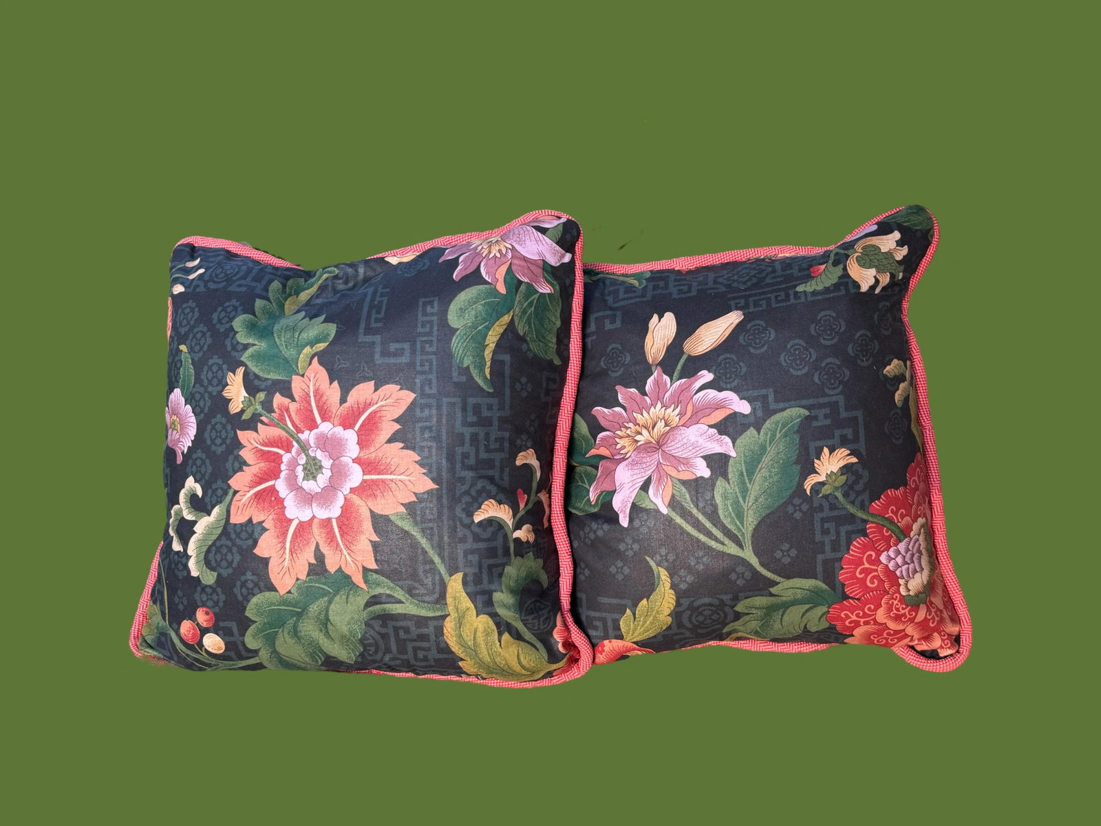 Asian Floral Pillows-Set - 2