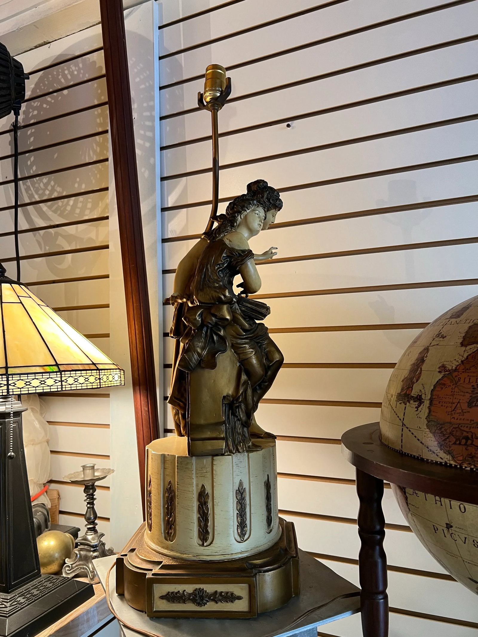 Vintage French Style Lamp Statue of Ladies Reading Book - 3
