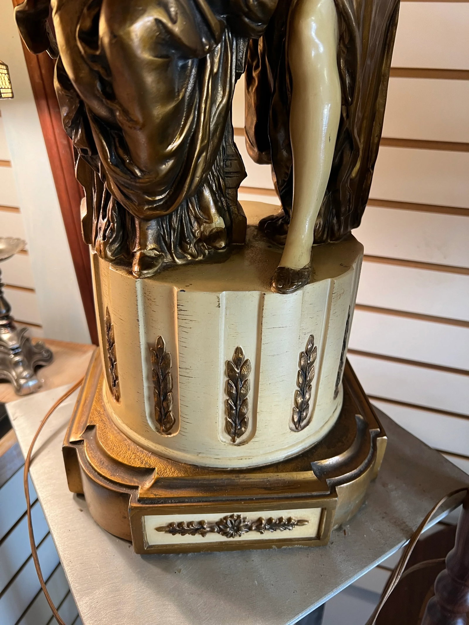 Vintage French Style Lamp Statue of Ladies Reading Book - 7