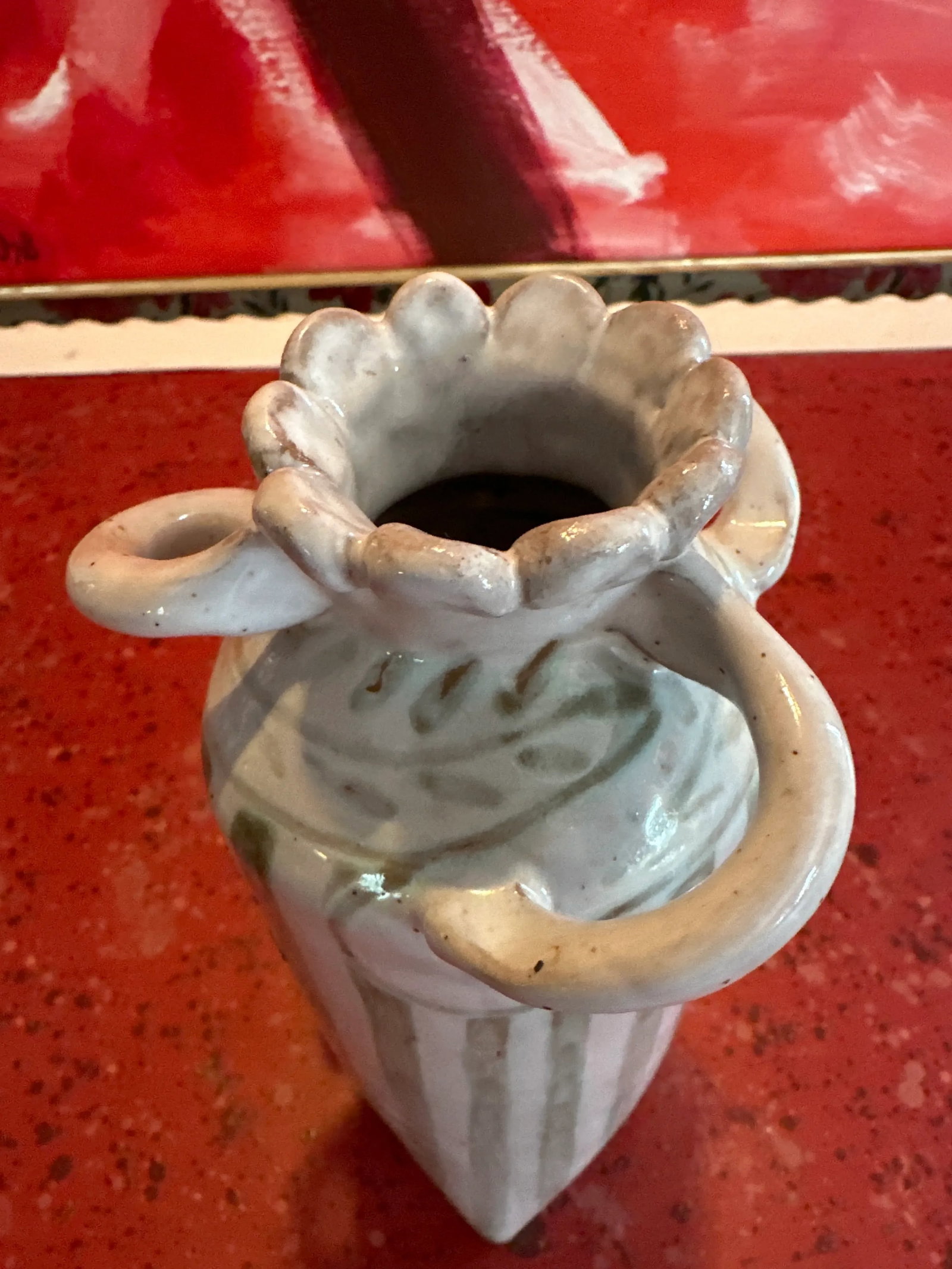 Ceramic Vase With Celadon Stripes and Acanthus Leaf Border - 2