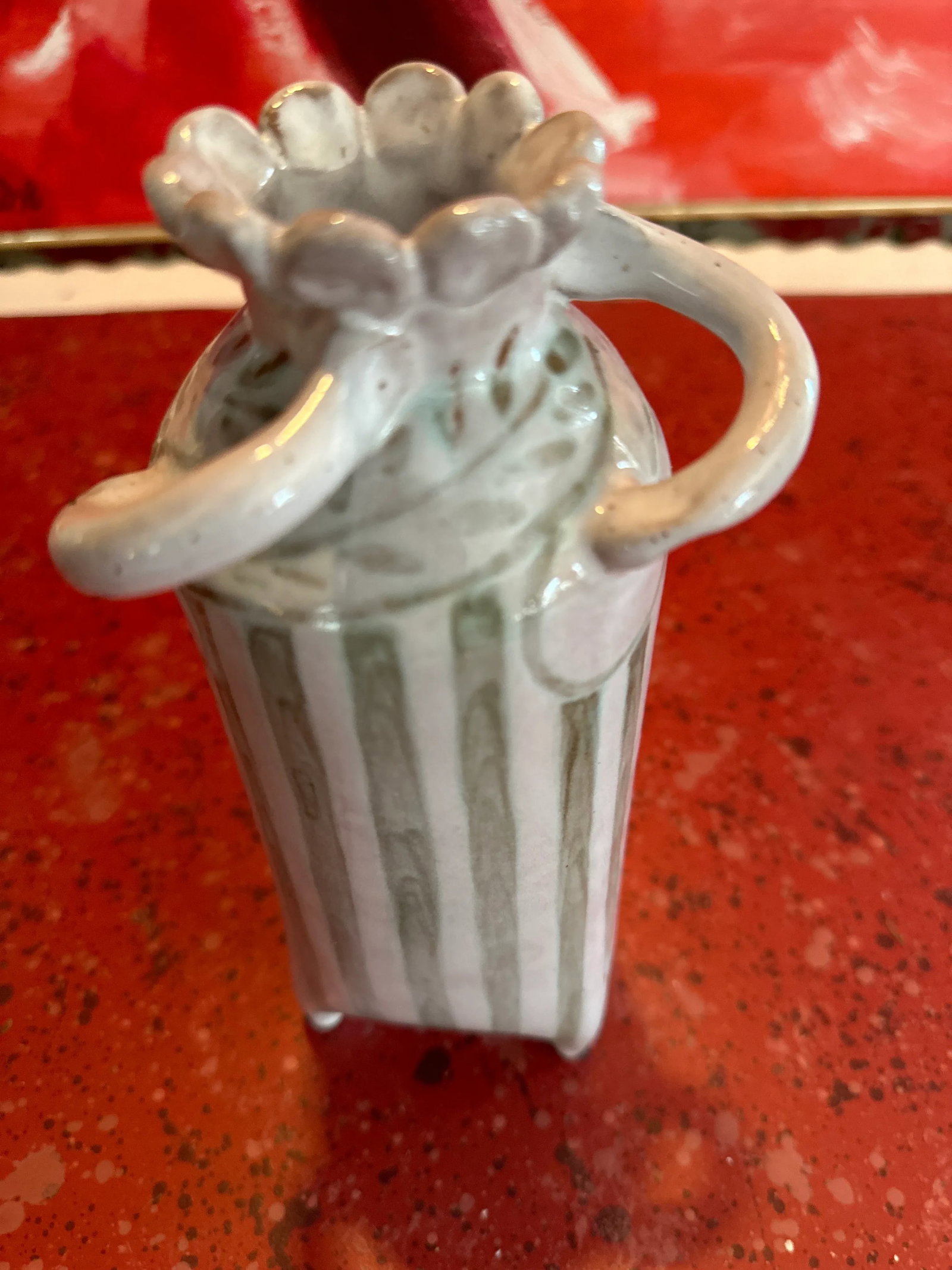 Ceramic Vase With Celadon Stripes and Acanthus Leaf Border - 3