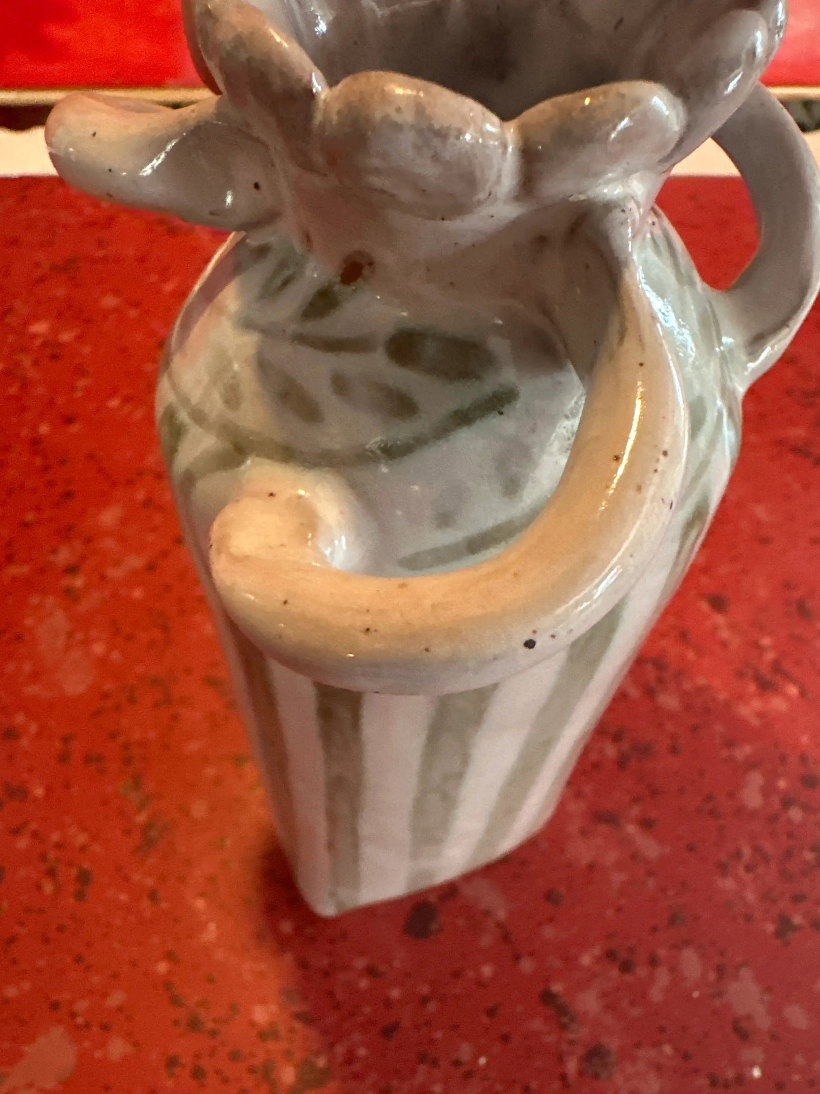 Ceramic Vase With Celadon Stripes and Acanthus Leaf Border - 4