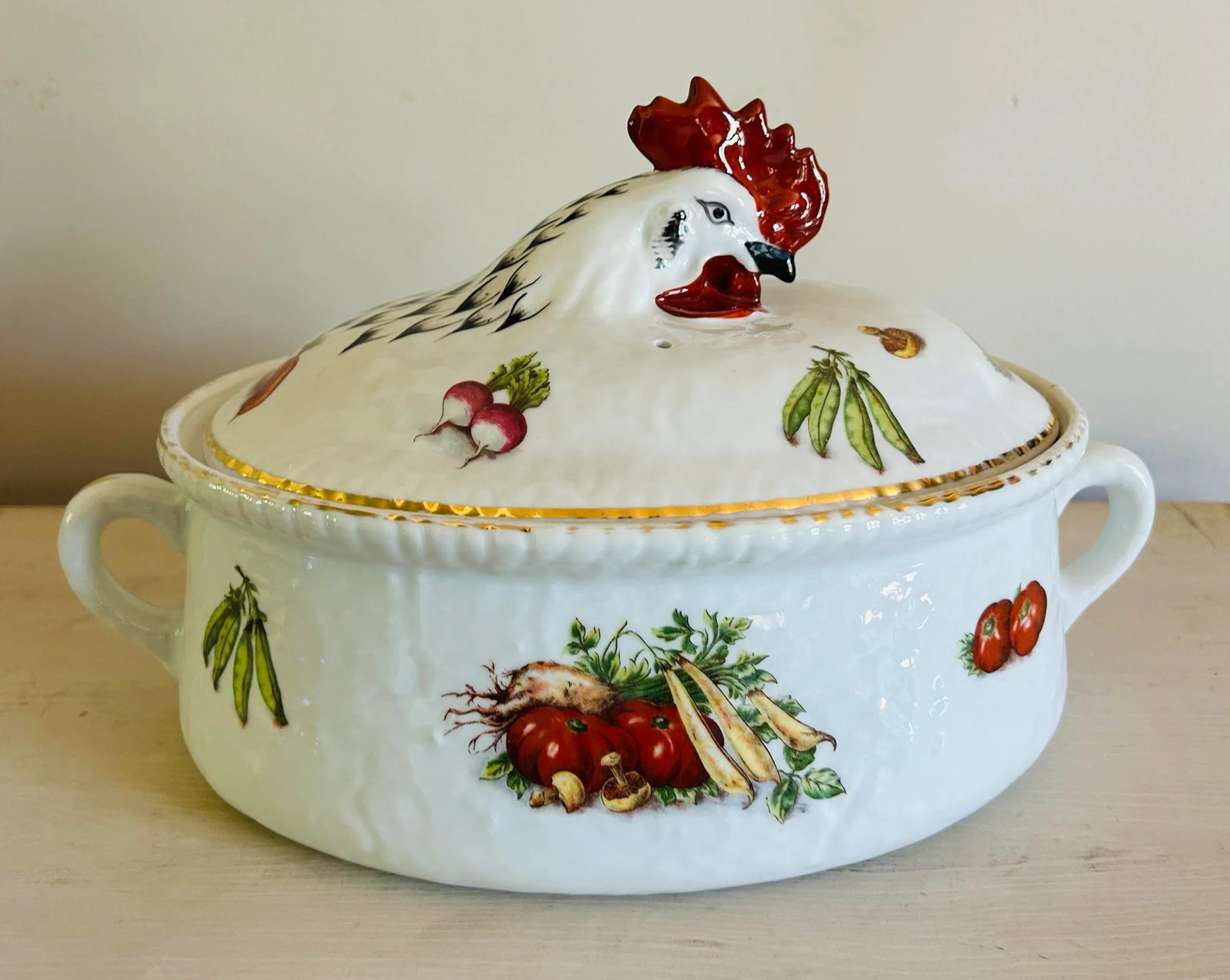 Vintage French Porcelain Covered Vegetable Tureen Figural Rooster - 2