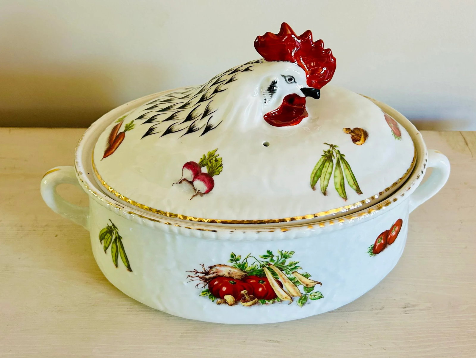 Vintage French Porcelain Covered Vegetable Tureen Figural Rooster - 3