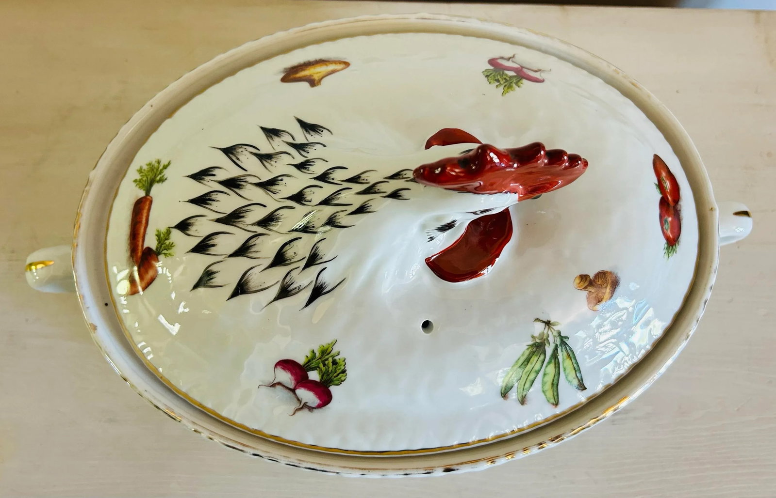 Vintage French Porcelain Covered Vegetable Tureen Figural Rooster - 4