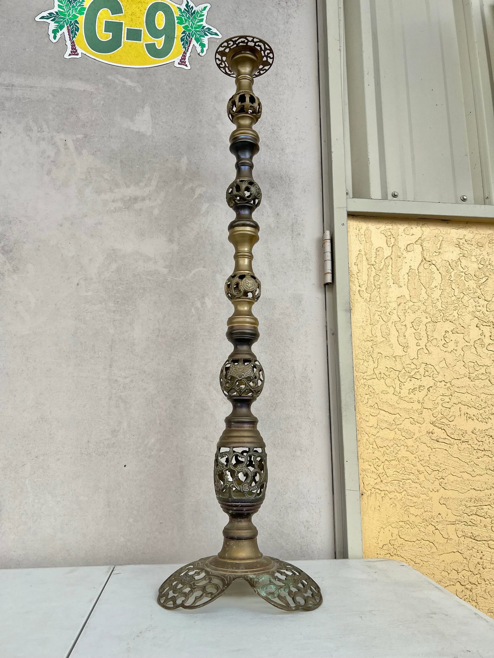 1970s Solid Brass Openwork Floor Pricket Candlestick - 2