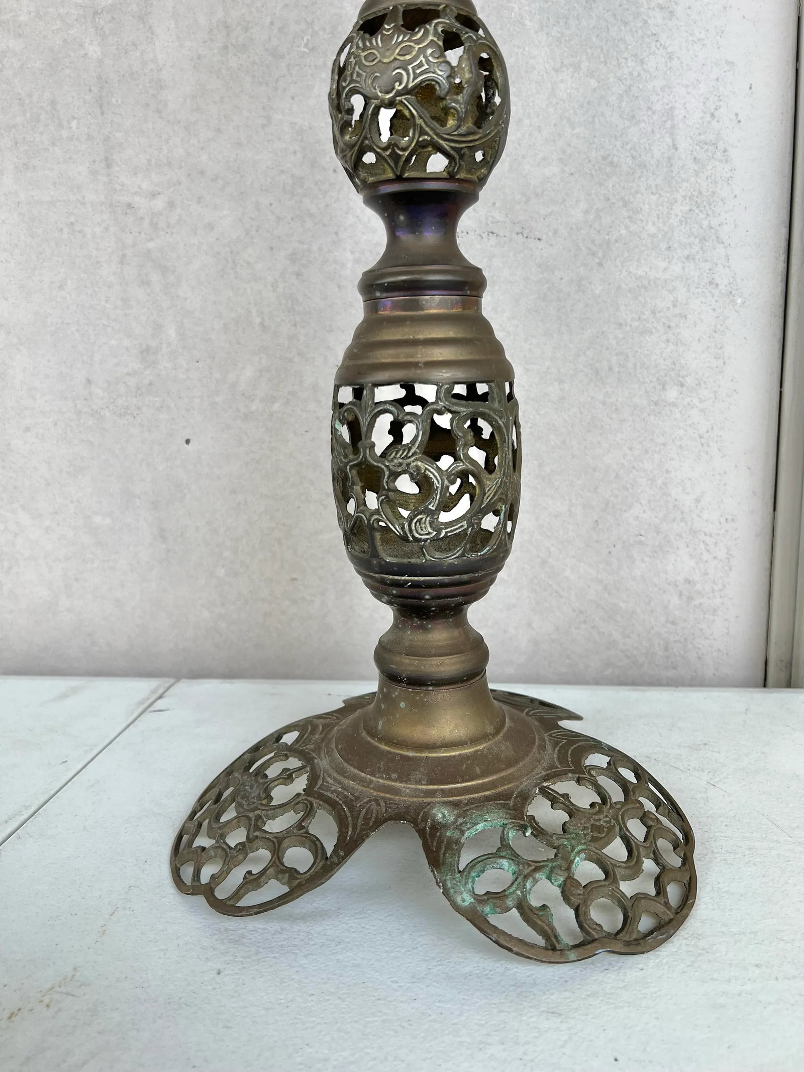 1970s Solid Brass Openwork Floor Pricket Candlestick - 3