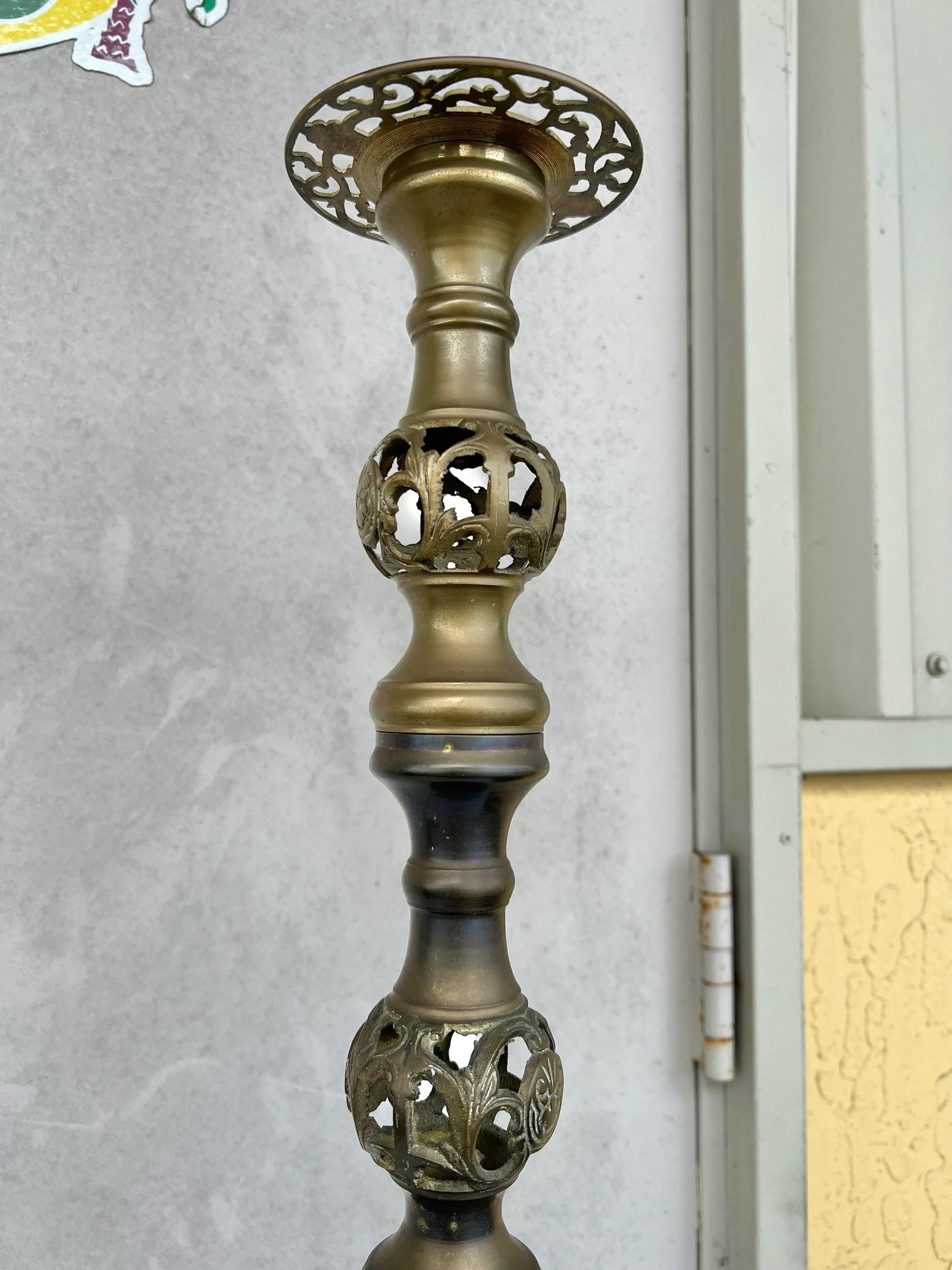 1970s Solid Brass Openwork Floor Pricket Candlestick - 4