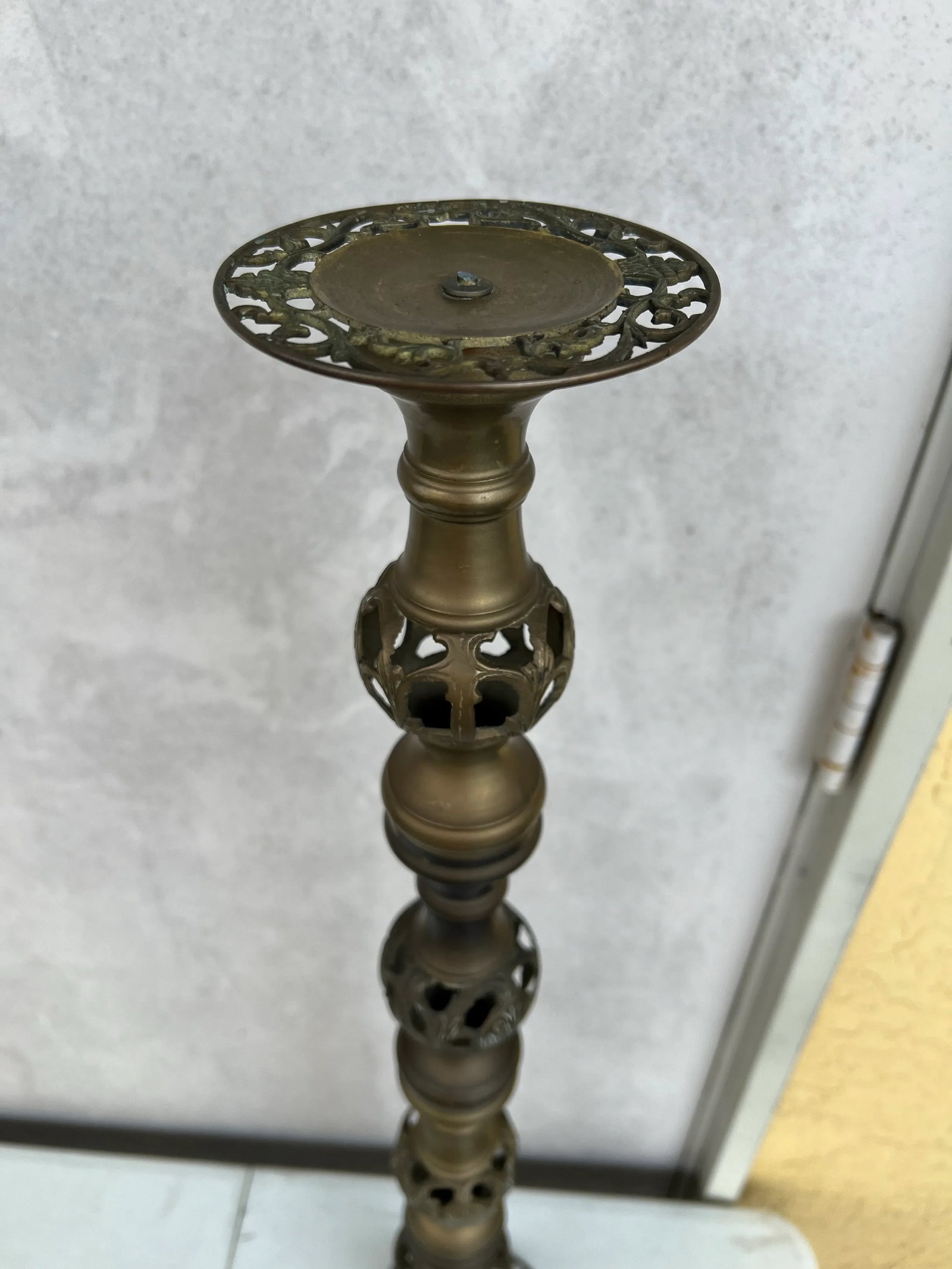 1970s Solid Brass Openwork Floor Pricket Candlestick - 5