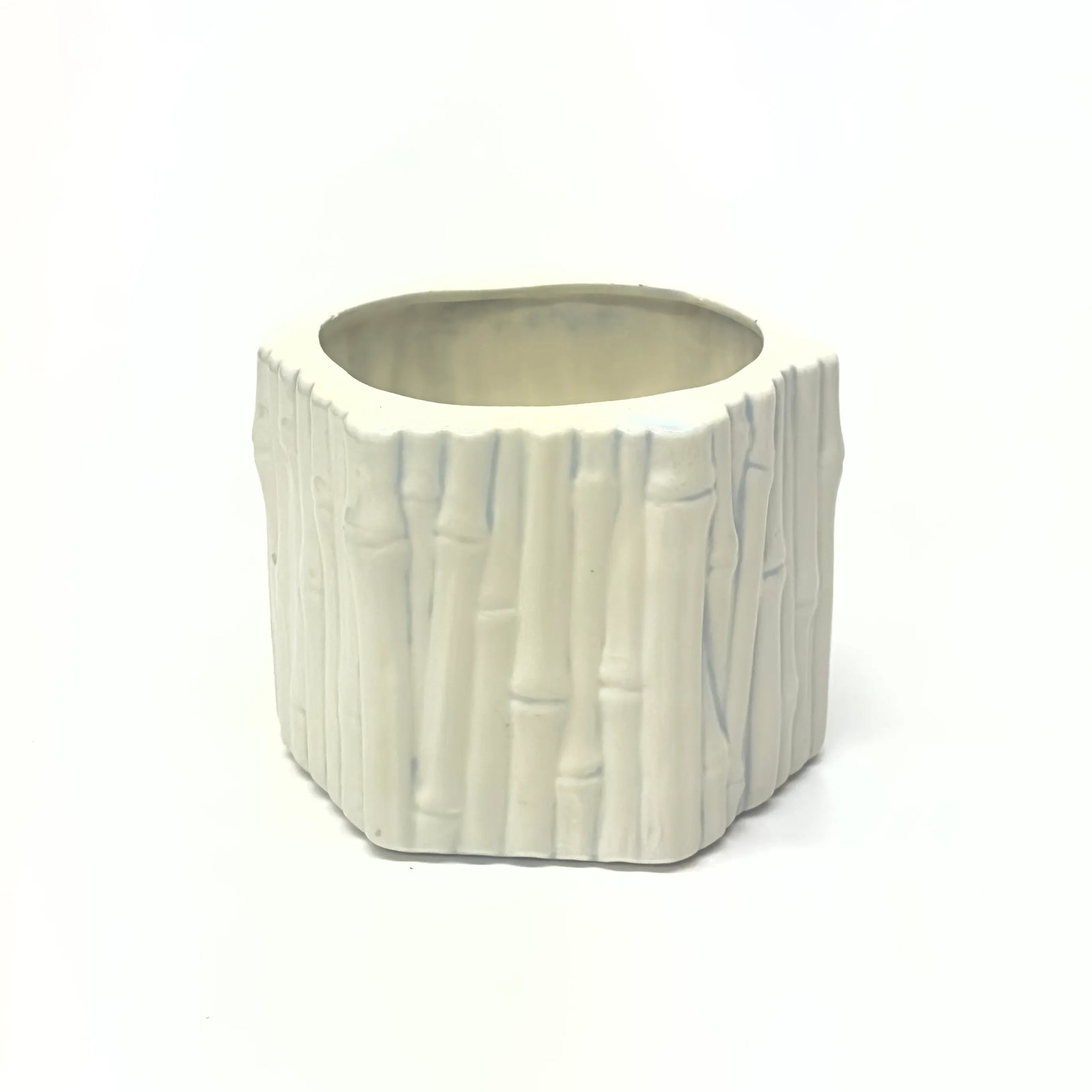 Hollywood Regency White Ceramic Faux Bamboo Vessel Curation - Group of 3 - 3