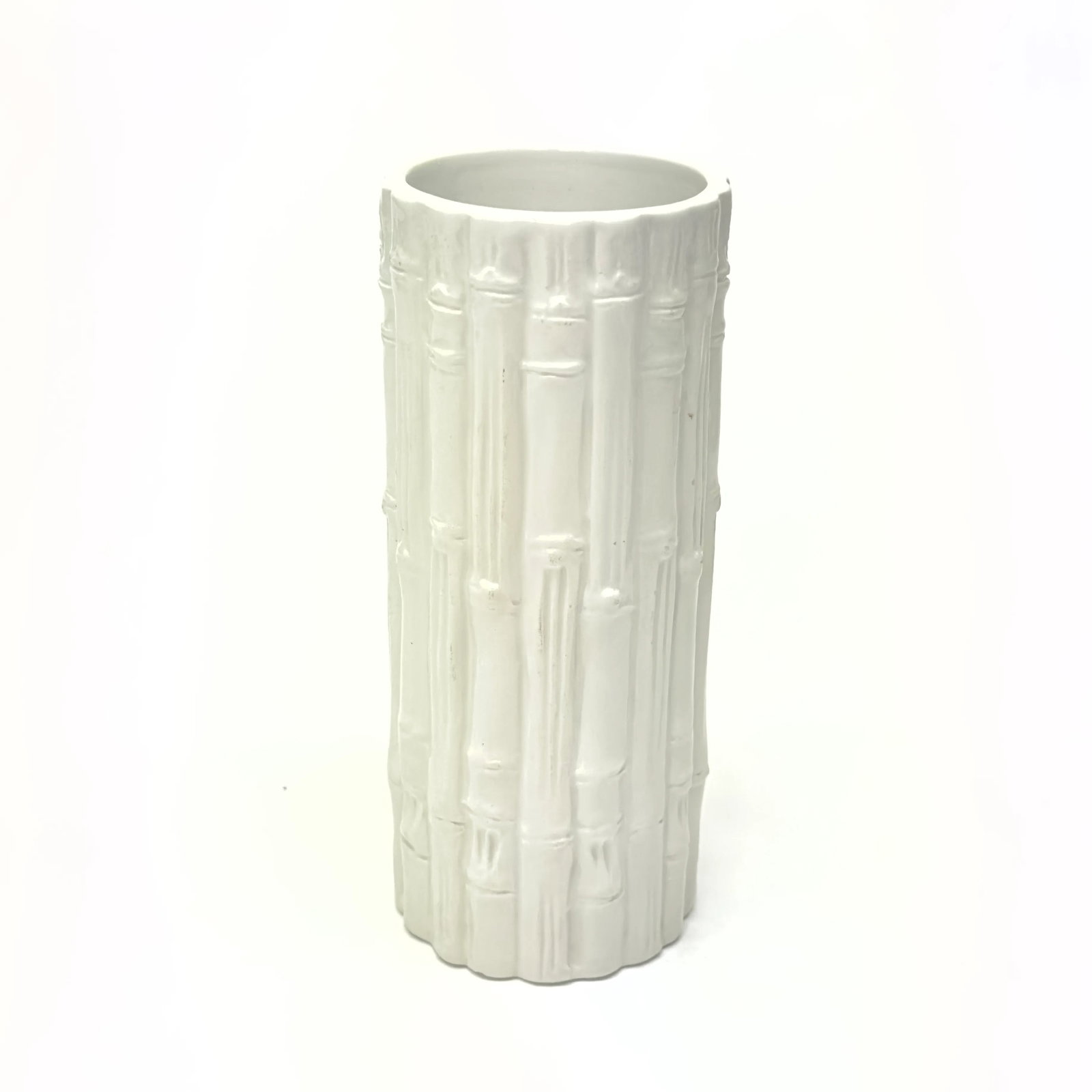 Hollywood Regency White Ceramic Faux Bamboo Vessel Curation - Group of 3 - 9